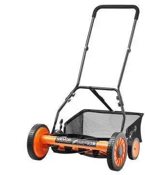 18" Manual Push Reel Lawn Mower 5-Blade Adjustable Height Grass Catcher 4 Wheels