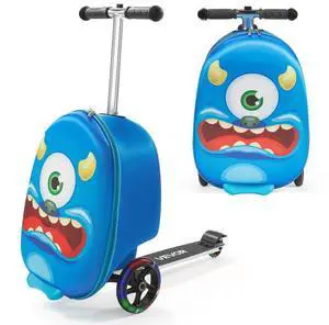 VEVOR Ride-on Luggage 20-inch Kids Scooter Suitcase with Flash Wheels Blue