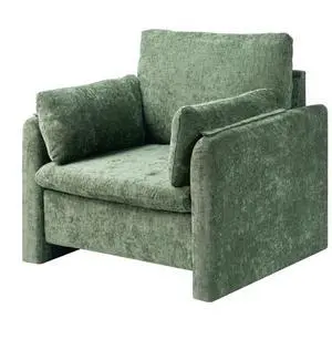 VEVOR Green Accent Chair, Modern Upholstered Accent Chair with Armrests, Cloth Arm Chairs with Thick Cushion and Arched Backrest, Single Fabric Armchair for Living Room, Bedroom, Study, Office