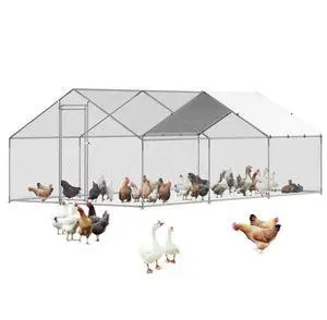 Metal Chicken Coop 9.8x19.6x6.5 ft Walk-in Chicken Run with Cover Spire Roof