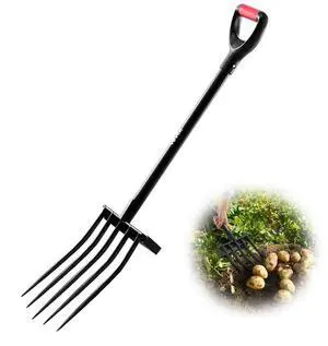 5 Tines Garden Fork Tool Metal Handle 41 in Spading Pitchfork Y Grip Heavy Duty