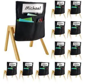 VEVOR Chair Pockets for Classroom 12 Pack Seat Pocket with Name Tag Black