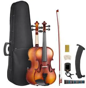 Violin 1/2 Size Fiddle Set Solidwood for Beginners with Case Rosin Brown