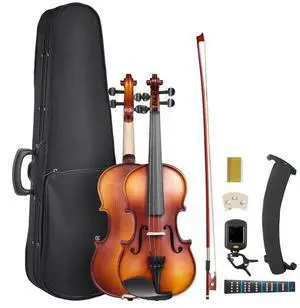 Violin 1/4 Size Fiddle Set Solidwood for Beginners with Case Rosin Brown