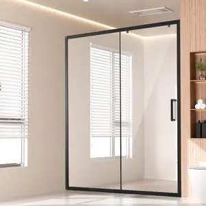Semi-frameless Shower Door 57.7-59 x 70 in Tempered Glass 1/4 in Matte Black