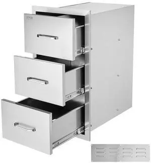 VEVOR Outdoor Kitchen Drawers, 18.5"W x 22.5"H x 22.5"D Triple Access Drawers, Stainless Steel Flush Mount Cabinets, BBQ Island Drawers Storage with Handle, for Outdoor Kitchens or Patio Grill Station