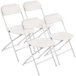 VEVOR 4 Pack Folding Chairs, Foldable Plastic Chairs with Heavy Duty Metal Frame, Portable Folding Card Table Chairs, Stackable Indoor Outdoor Seats for Home, Yard, Garden, Parties, Events, White
