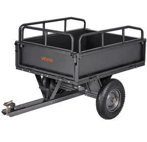 VEVOR Garden Utility Trailer, 10 Cu. Ft & 500lbs Capacity, ATV UTV Hauling Trailer, Tow Behind Steel Dump Cart with 14" Tires, Hand Pull or Foot Pedal, Heavy Duty Yard Trailers for Lawn Mower Tractor