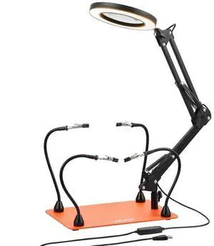 Magnetic Helping Hands Soldering Station 3X LED Magnifying Lamp 4 Arms