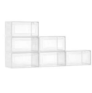 Shoe Storage Boxes 6 Pack Stackable Shoe Boxes US Size 13 Transparent White