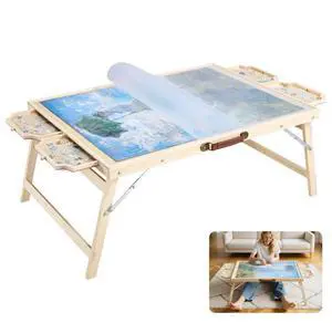 1500 Piece Puzzle Board with Folding Leg Drawer Portable Wooden Jigsaw 34x25 in