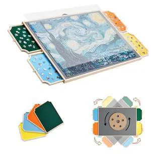 1500 Piece Puzzle Board with Drawer Cover Portable Wooden Jigsaw 34x25 in