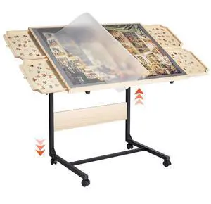 1500Piece Puzzle Board with Leg Drawer Adjustable Portable Wooden Jigsaw 34x25in