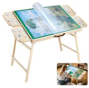 1500 Piece Puzzle Board with Folding Leg Drawer Portable Wooden Jigsaw 34x25 in