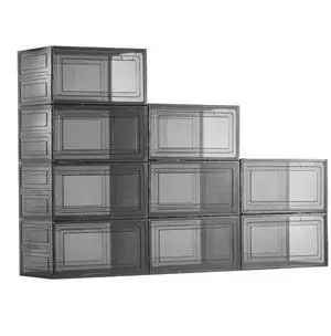 Shoe Storage Boxes 9 Pack Stackable Shoe Boxes US Size 13 Transparent Black
