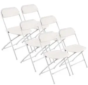 VEVOR 6 Pack Folding Chairs, Foldable Plastic Chairs with Heavy Duty Metal Frame, Portable Folding Card Table Chairs, Stackable Indoor Outdoor Seats for Home, Yard, Garden, Parties, Events, White