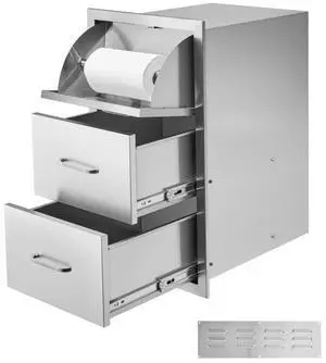 VEVOR Outdoor Kitchen Drawers, 16.5"W x 29"H x 20.5"D Triple Access Drawers, Stainless Steel Flush Mount Cabinets, BBQ Island Drawers Storage with Paper Towel Holder & Handle, for Patio Grill Station