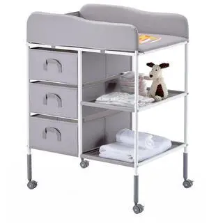 Baby Changing Table Portable Diaper Change Station with 3 Drawers & Wheels