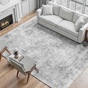 Large Area Rug 9 x 12 ft Anti-Skid and Tear-Resistant Floor Mat Bohemian Gray