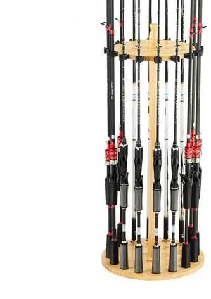 16 Pole Fishing Rod Holder Wood Fishing Rack for Garage Round Floor Stand
