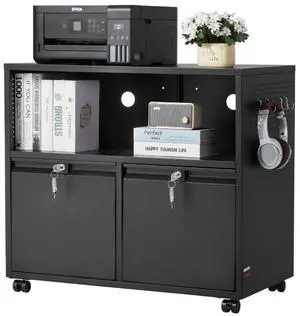 VEVOR 2 Drawers Metal File Cabinet, Lateral Filing Cabinet with Lock and Adjustable Hanging Rods, Wide Filing Storage Cabinets for Home and Office Fit Letter, A4, Legal Size File, Easy Assembly, Black