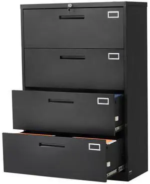 VEVOR 4 Drawers Metal File Cabinet, Vertical Filing Cabinet with Lock and Adjustable Hanging Rod, Tall Filing Storage Cabinets for Home and Office Fit Letter, A4, Legal Size File, Easy Assembly, Black