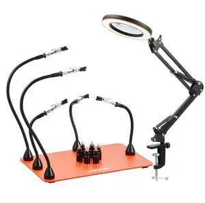 Magnetic Helping Hands Soldering Station 3X LED Magnifying Lamp 5 Arms