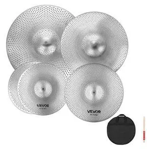 VEVOR Low Volume Cymbal Pack 4 Pieces 14 16 18 20 Inches Alloy Cymbals for Drum