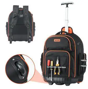 VEVOR Rolling Tool Backpack 45 Pockets Heavy Duty Roller Tool Bag on Wheels