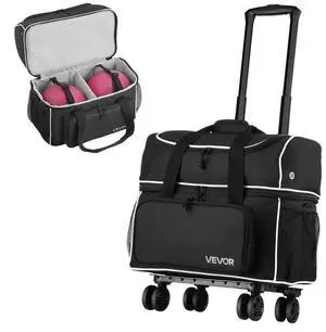 2 Ball Bowling Bag with Wheels Four Roller Bowling Bag with Shoe Compartment