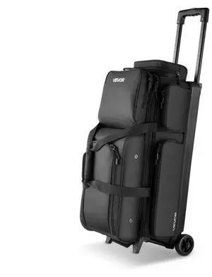 3 Ball Bowling Bag with Wheels Double Roller Bowling Bag with Shoe Compartment