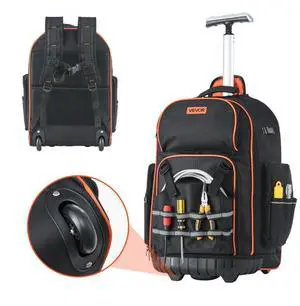 VEVOR Rolling Tool Backpack 72 Pockets Heavy Duty Roller Tool Bag on Wheels