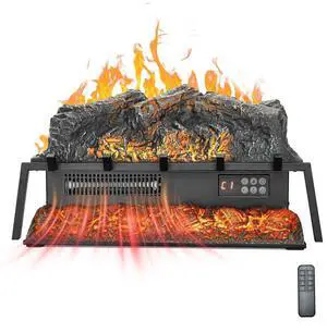 25 Inch Electric Fireplace Log Heater with Crackling Sound Timer Remote