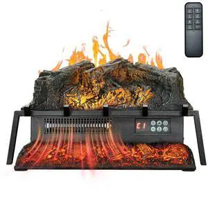 23 Inch Electric Fireplace Log Heater with Crackling Sound Timer Remote