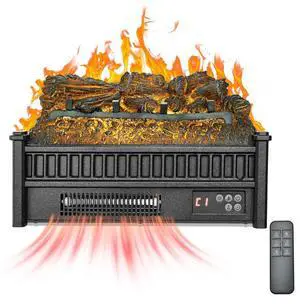 20 Inch Electric Fireplace Log Heater with Remote 5 Flame Brightness Timer
