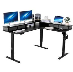 VEVOR L Shaped Desk Electric Adjustable Height Corner Gaming Desk with Drawers