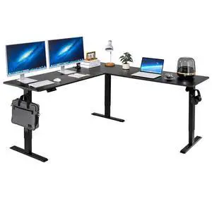 VEVOR L Shaped Desk Electric Adjustable Height Corner Home Gaming Desk Black