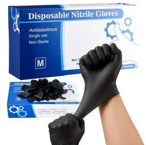 Black Nitrile Disposable Gloves 4.5 Mil Latex & Powder-Free 100 Count Size M