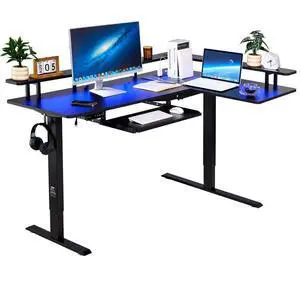 VEVOR L Shaped Desk Electric Adjustable Height Corner Desk with Keyboard Tray