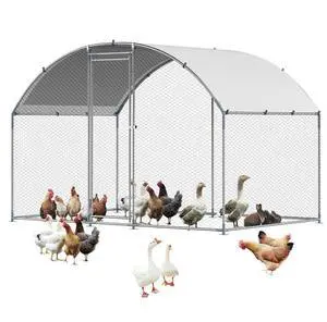 Metal Chicken Coop 9.8x6.5x6.5ft Walk-in Chicken Run with Cover Doom Roof