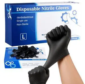 Black Nitrile Disposable Gloves 4.5 Mil Latex & Powder-Free 100 Count Size L