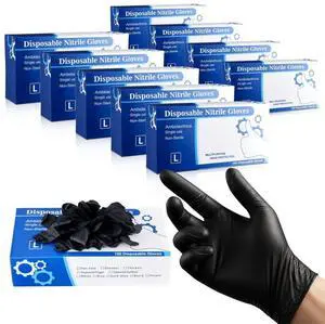 Black Nitrile Disposable Gloves 4.5 Mil Latex & Powder-Free 1000 Count Size L