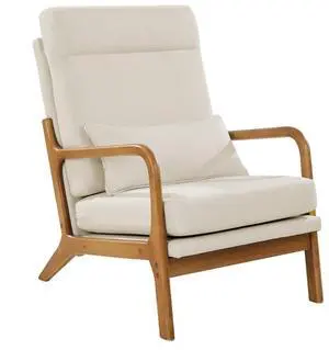 Mid-Century Modern Accent Chair Linen Fabric Armchair with 5.3 in Cushion