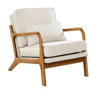 Mid-Century Modern Accent Chair Linen Fabric Armchair with 5.7 in Cushion