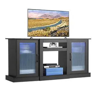 VEVOR TV Stand for TVs up to 65 in Modern Entertainment Center with Glass Doors