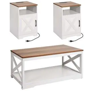 3 Piece Farmhouse Coffee Table Set 40 in with 2 End Table for Living Room