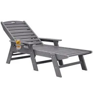 Outdoor Chaise Lounge Chair 6 Position Adjustable Reclining Bench Lounger Gray