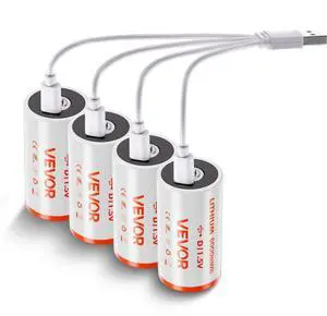 VEVOR Rechargeable D Batteries 4 Pack 1.5V 6000mWh Lithium D Battery USB-C Cable