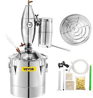 VEVOR 50L 13.2Gal Water Alcohol Distiller 304 Stainless Steel Alcohol Still Wine Making Boiler Home Kit with Thermometer for Whiskey Brandy Essential, Sliver