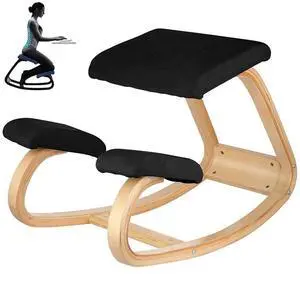 VEVOR Wooden Ergonomic Kneeling Chair Memory Seat Cushion Relieving Body Black
